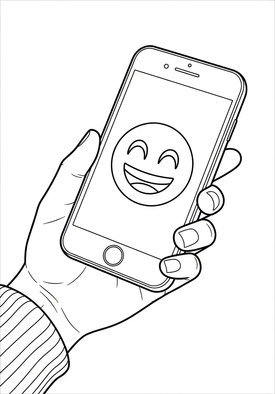 hand met smartphone emoji kleurplaat