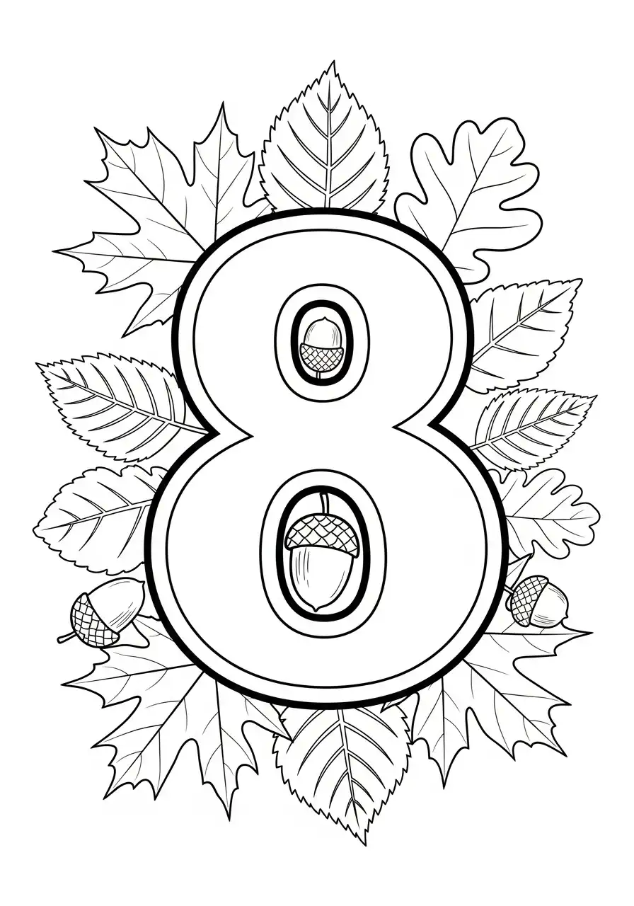 Cijfers 8 Kleurplaat 17 herfst bladeren eikels cijfer 8 kleurplaat