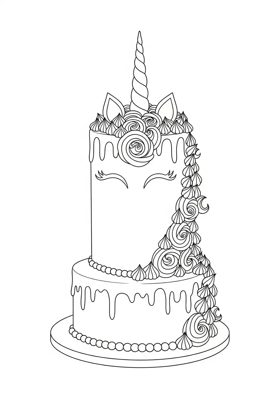 hoge twee lagen eenhoorn taart kleurplaat