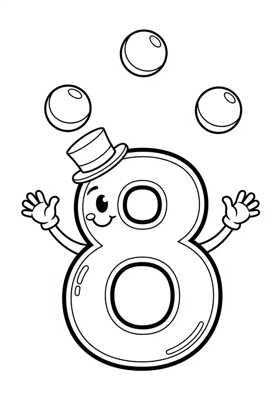 Cijfers 8 Kleurplaat 20 jongleren cijfer 8 clown kleurplaat