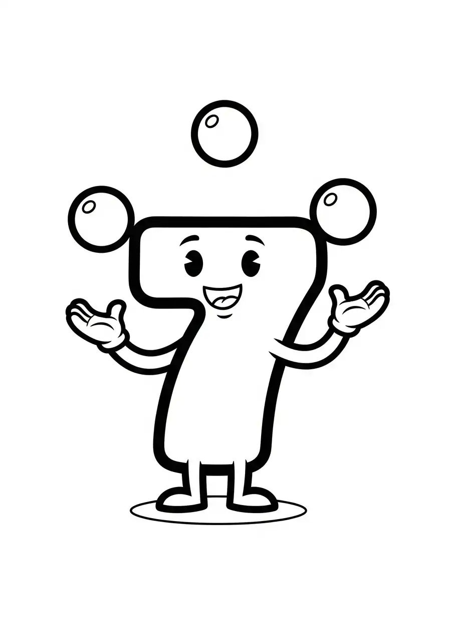 jonglerend cijfer 7 karakter kleurplaat