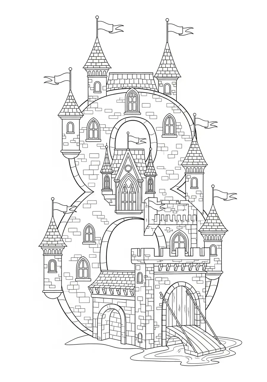 Cijfers 8 Kleurplaat 21 kasteel vorm cijfer 8 kleurplaat