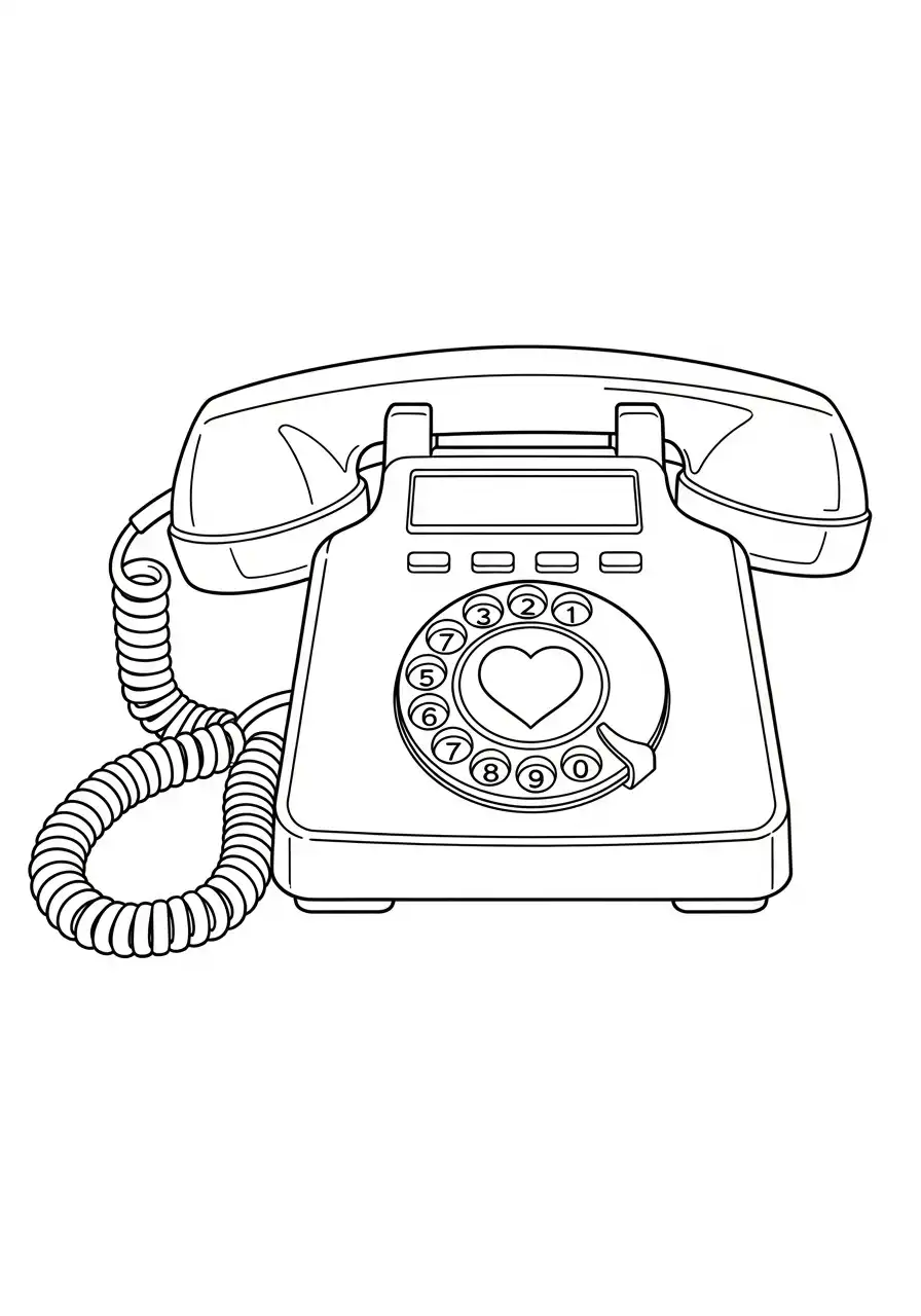 klassieke telefoon met hartje kleurplaat