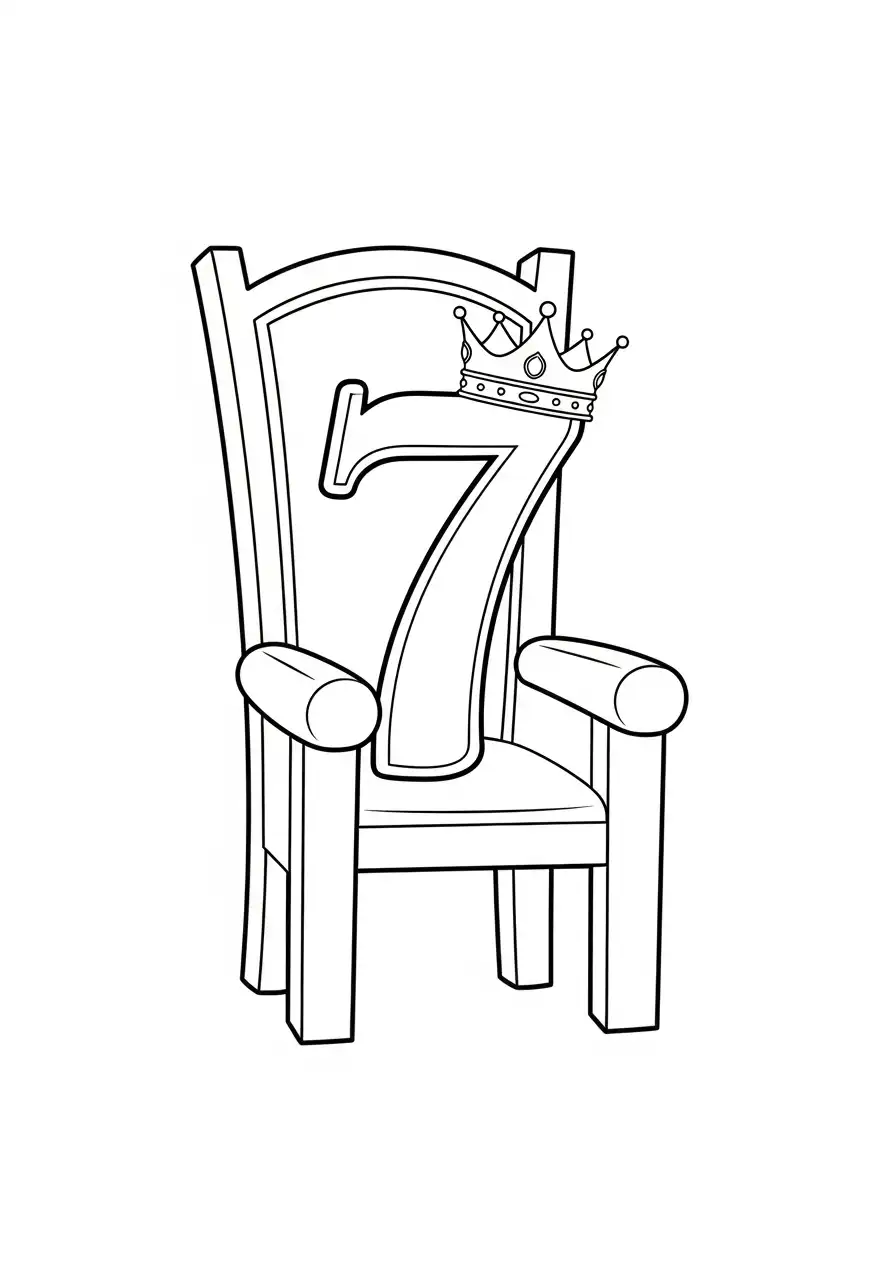 koninklijk cijfer 7 op een troon kleurplaat