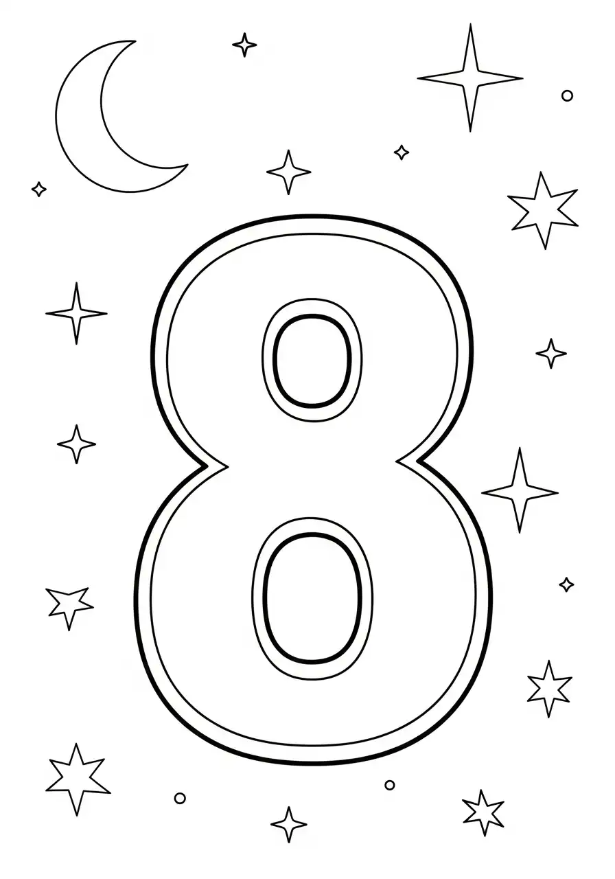 Cijfers 8 Kleurplaat 22 maan sterren nacht cijfer 8 kleurplaat