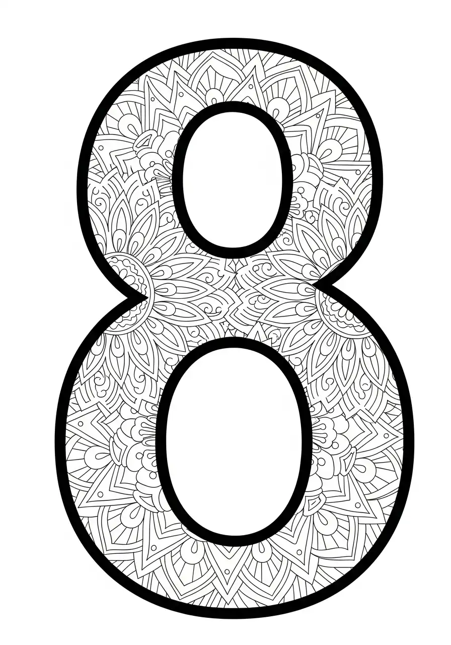 Cijfers 8 Kleurplaat 23 mandala patroon cijfer 8 kleurplaat