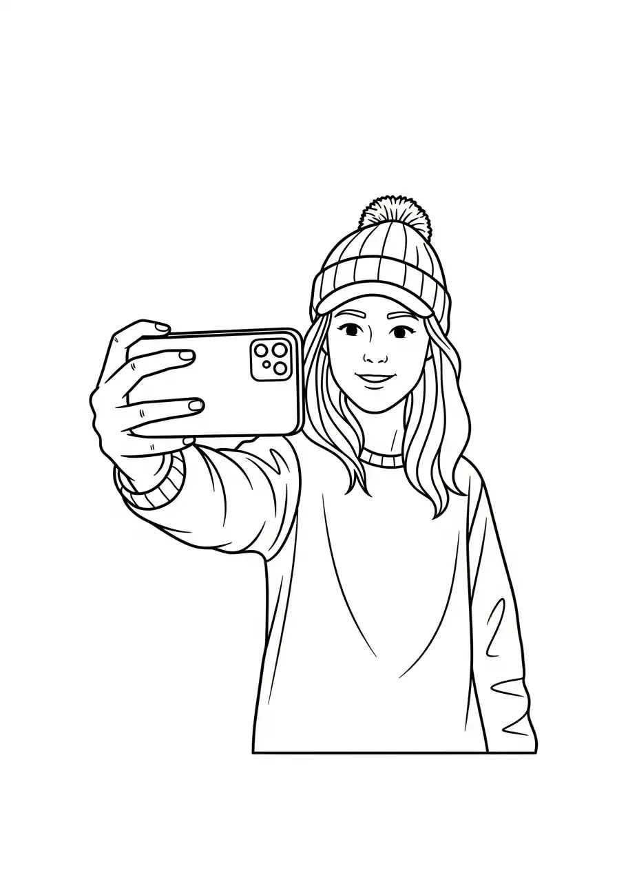 meisje maakt een selfie kleurplaat