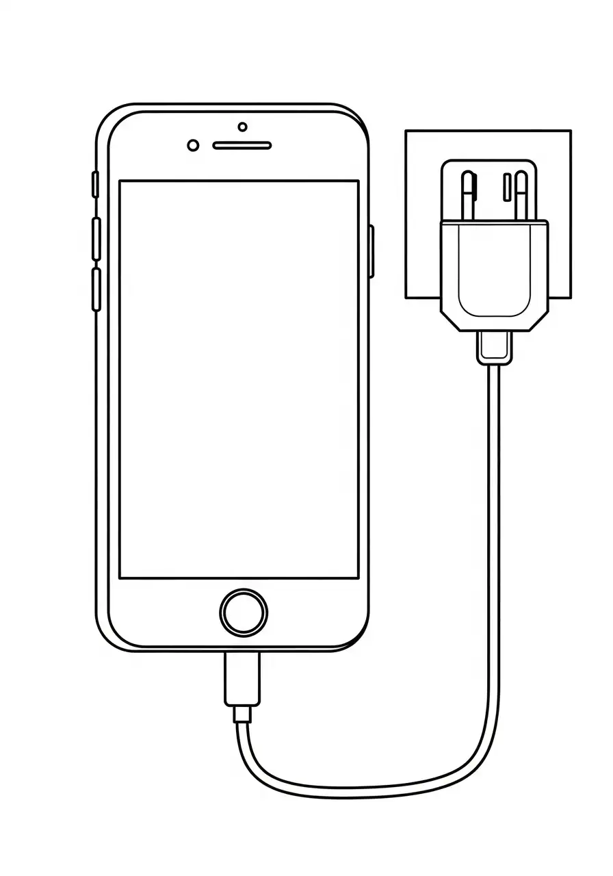 mobiele telefoon met stekker kleurplaat