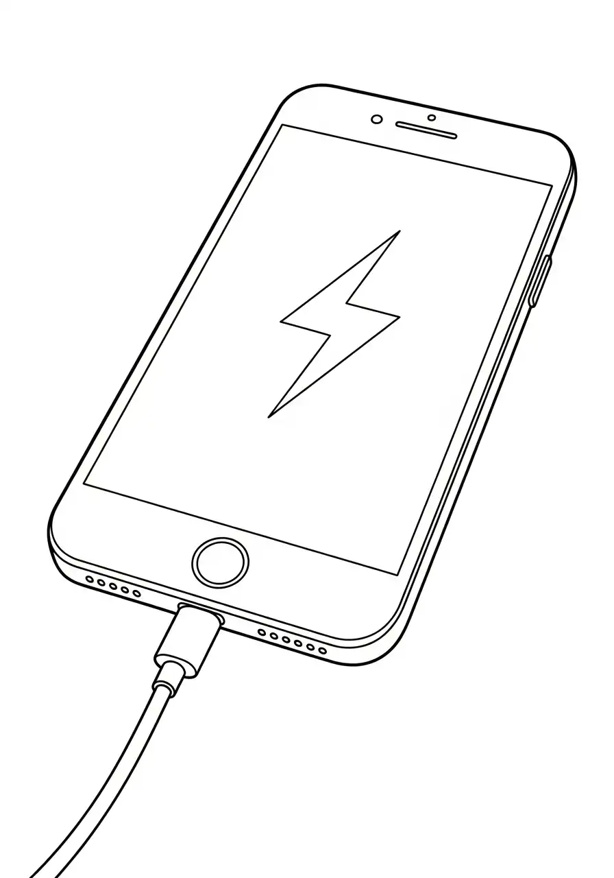mobiele telefoon opladen met bliksem kleurplaat