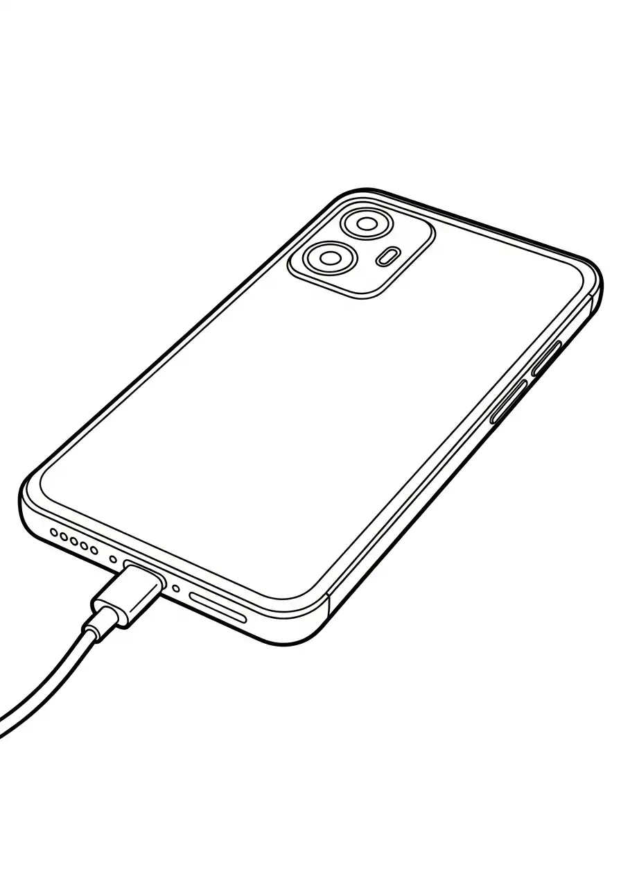 moderne smartphone aan oplader kleurplaat