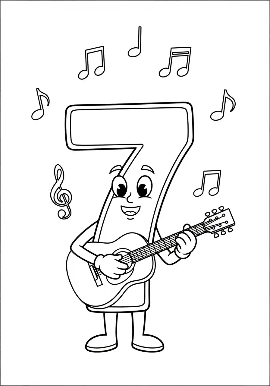 muzikale cijfer 7 speelt gitaar kleurplaat