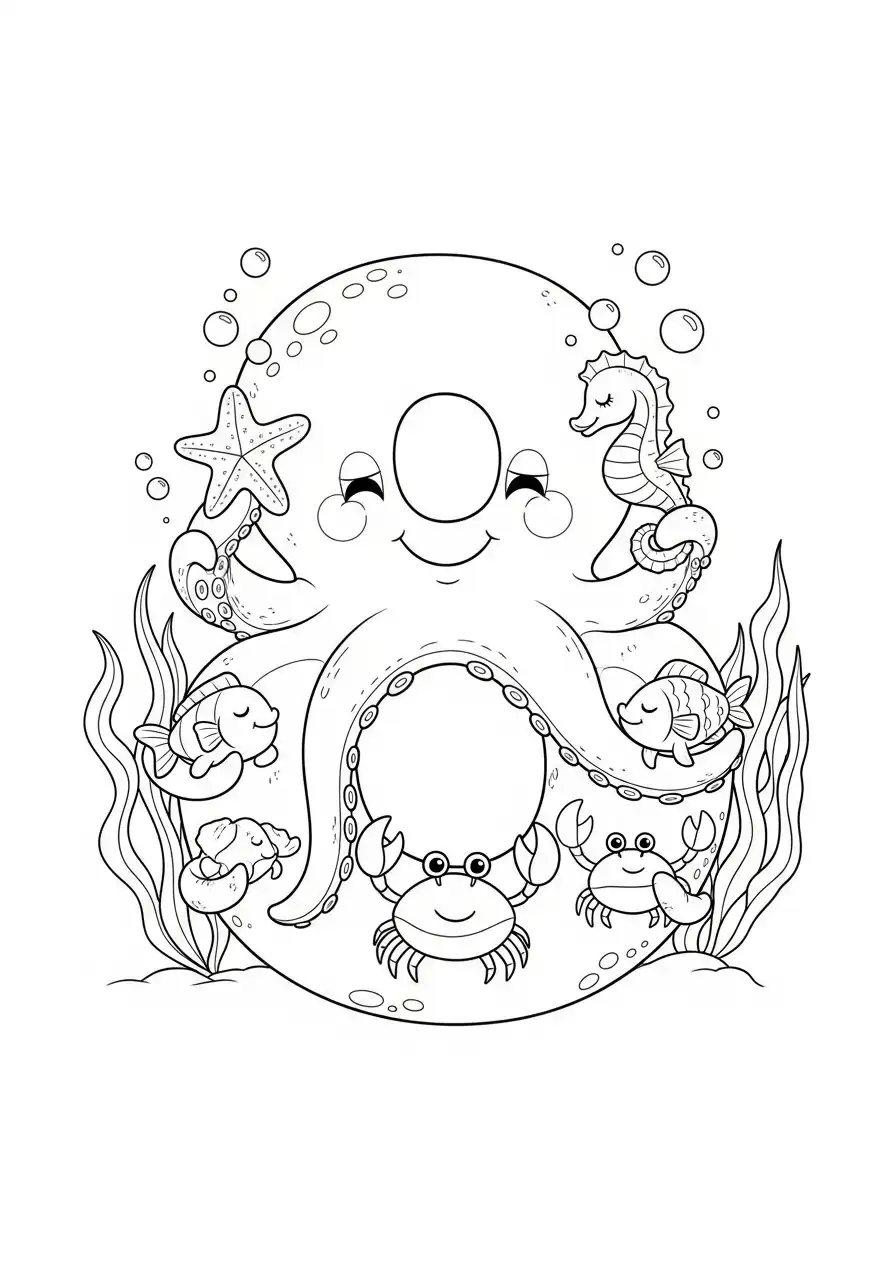 Cijfers 8 Kleurplaat 25 octopus zeedieren onderwater cijfer 8 kleurplaat