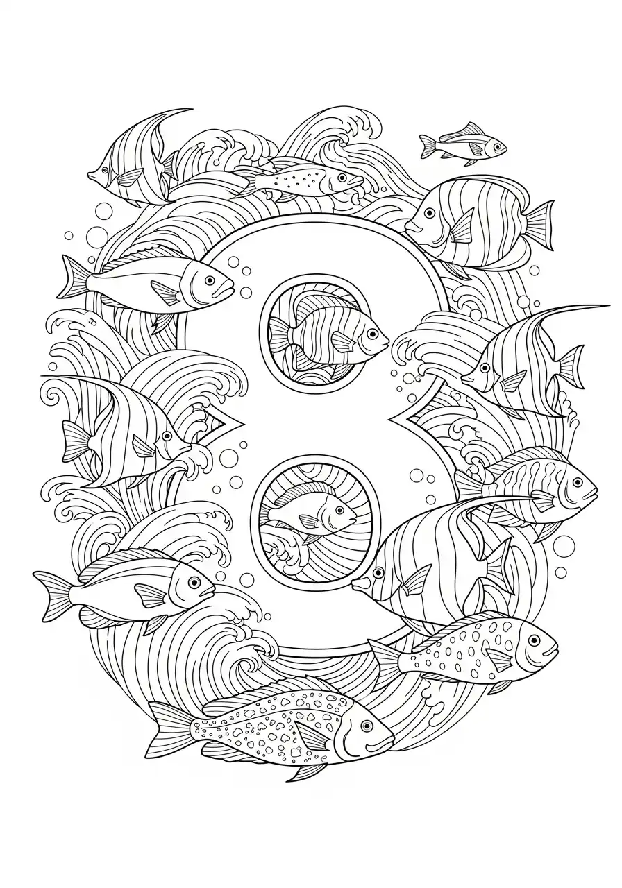 Cijfers 8 Kleurplaat 26 onderwater vissen cijfer 8 kleurplaat