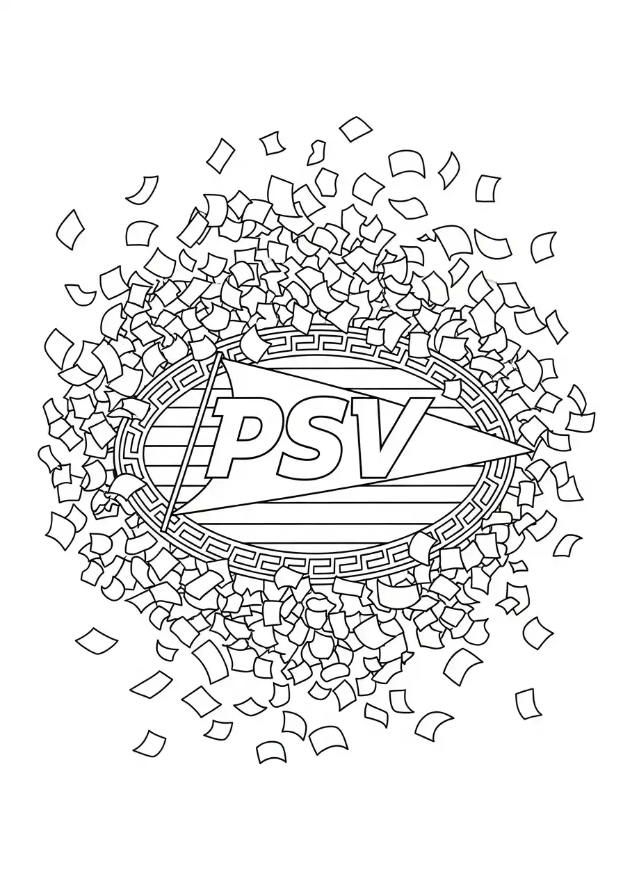 psv logo met confetti kleurplaat