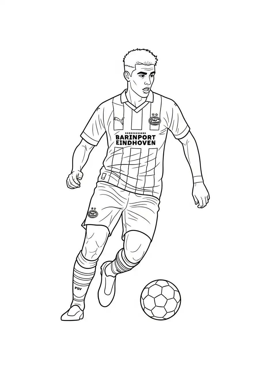 psv speler dribbelt met bal kleurplaat