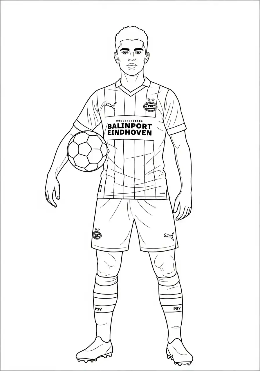 psv speler johan bakayoko bal onder arm kleurplaat