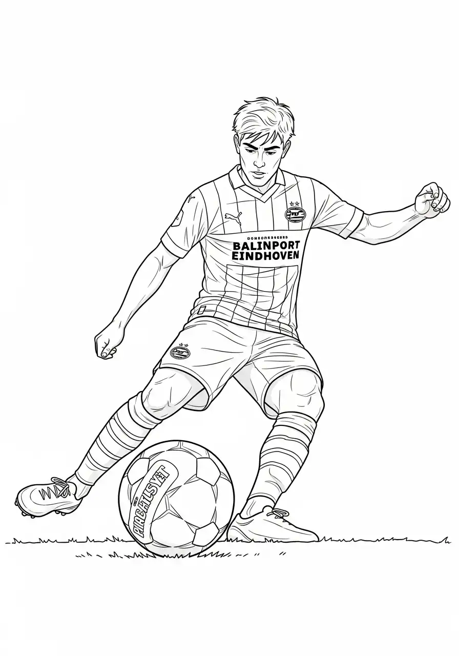 psv speler luuk de jong schiet op gras kleurplaat