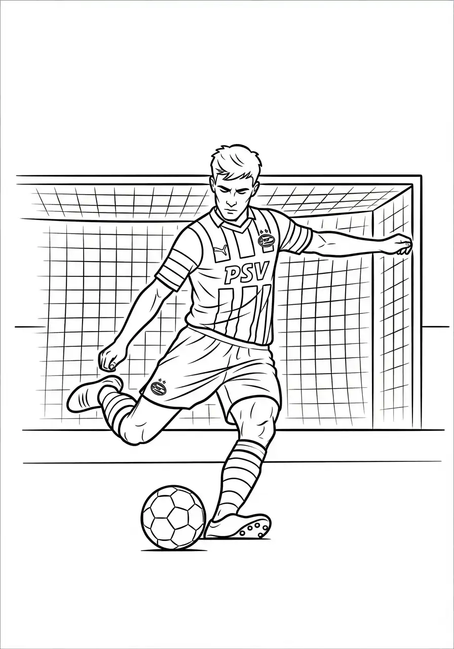psv speler schiet op doel kleurplaat
