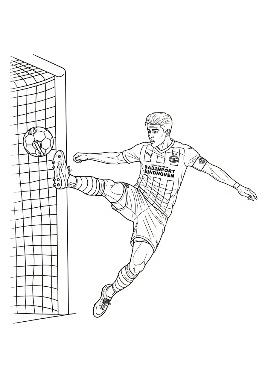 psv speler scoort doelpunt kleurplaat