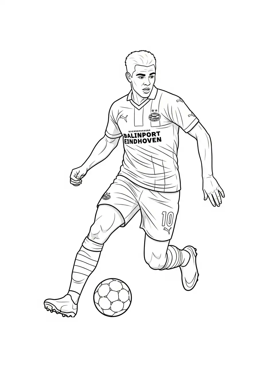 psv speler xavi simons dribbelt kleurplaat