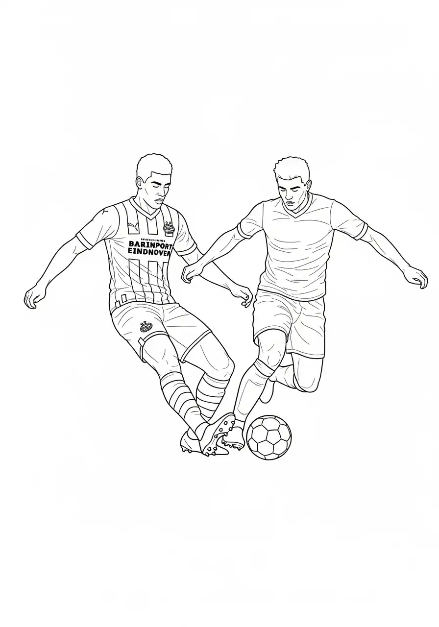 psv spelers duel om bal kleurplaat