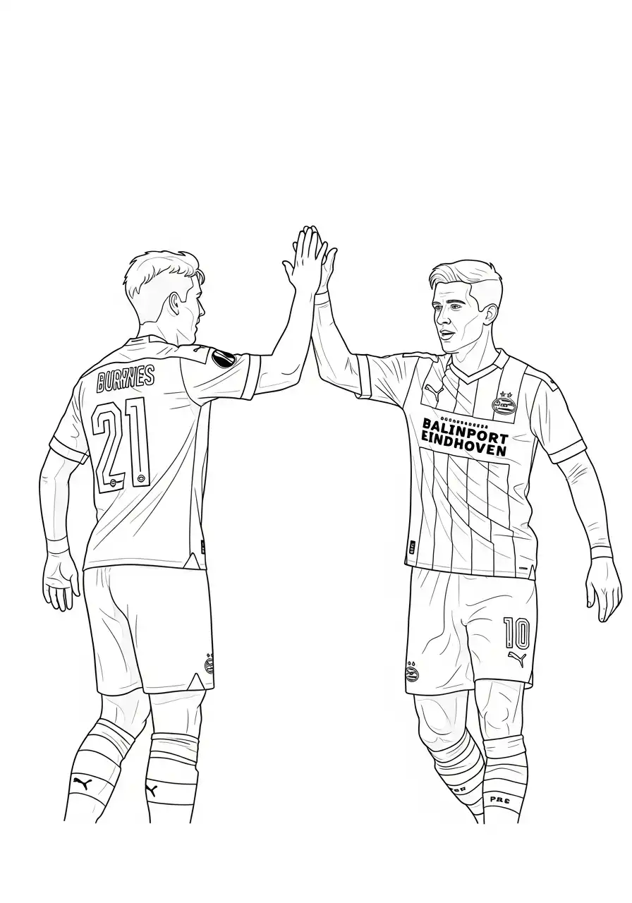 psv spelers high five kleurplaat