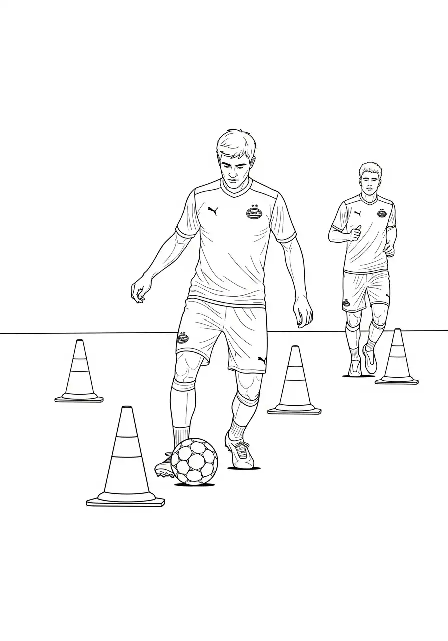 psv spelers training pionnen kleurplaat