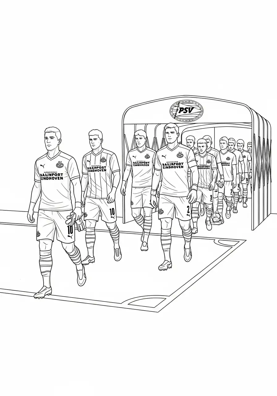 psv team komt tunnel uit kleurplaat