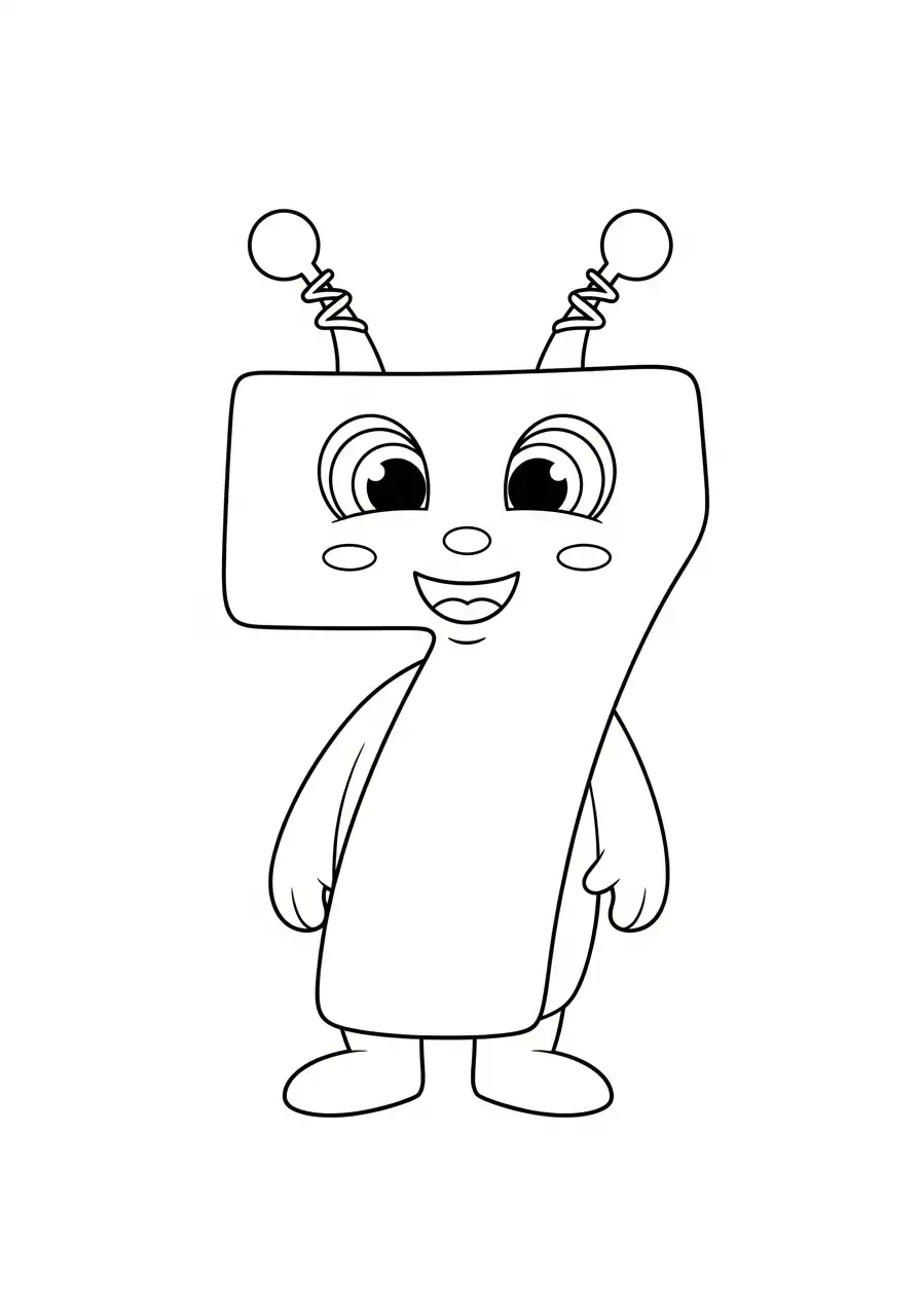 robot cijfer 7 met antennes kleurplaat