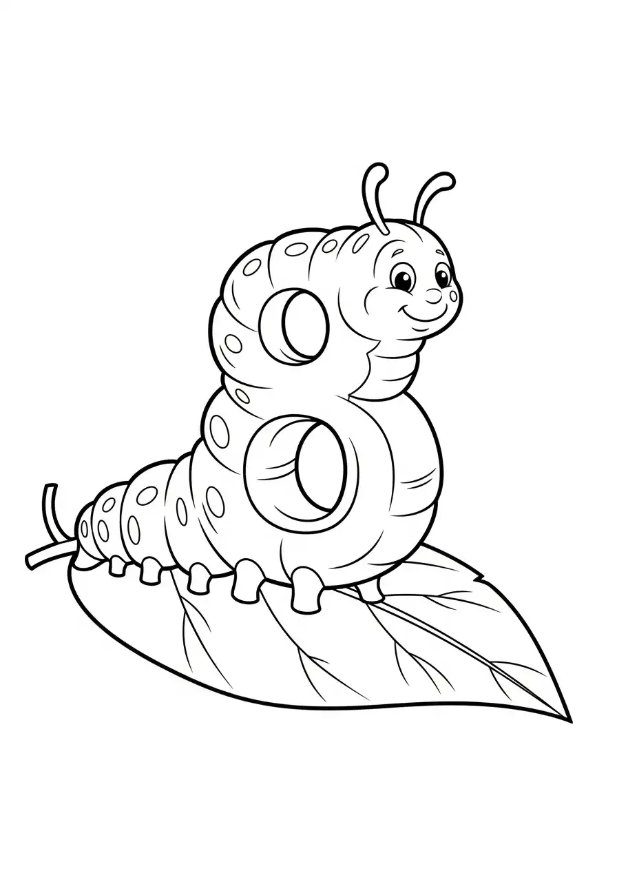 Cijfers 8 Kleurplaat 28 rups op blad cijfer 8 kleurplaat