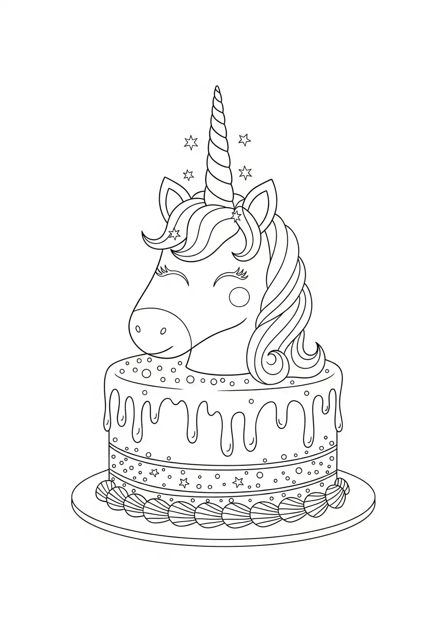 schattige eenhoorn taart met sterretjes kleurplaat