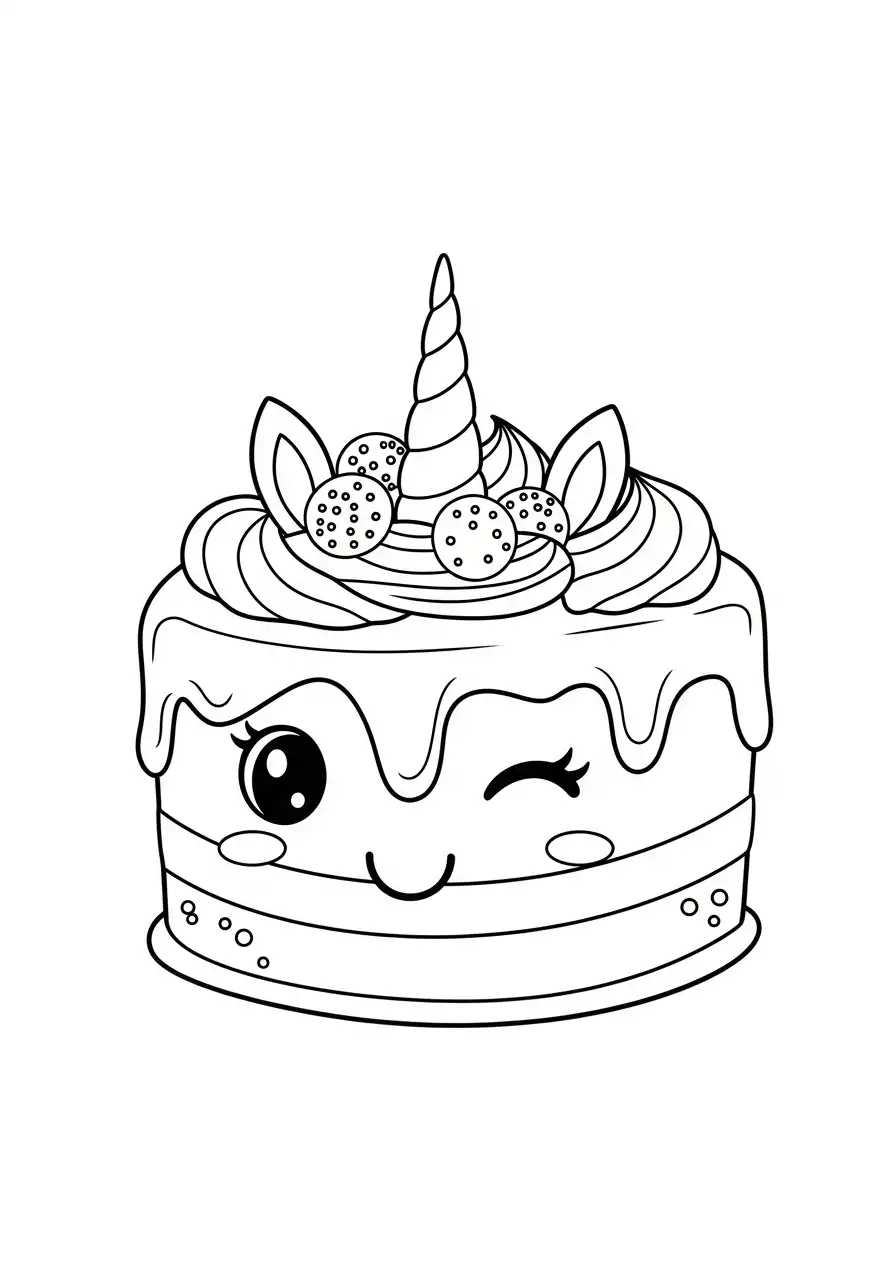 schattige knipogende eenhoorn taart kleurplaat