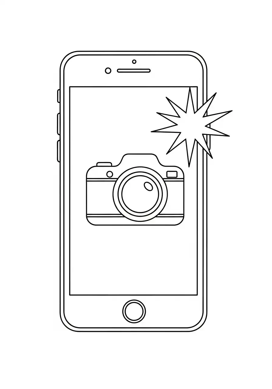 smartphone met camera en flits kleurplaat