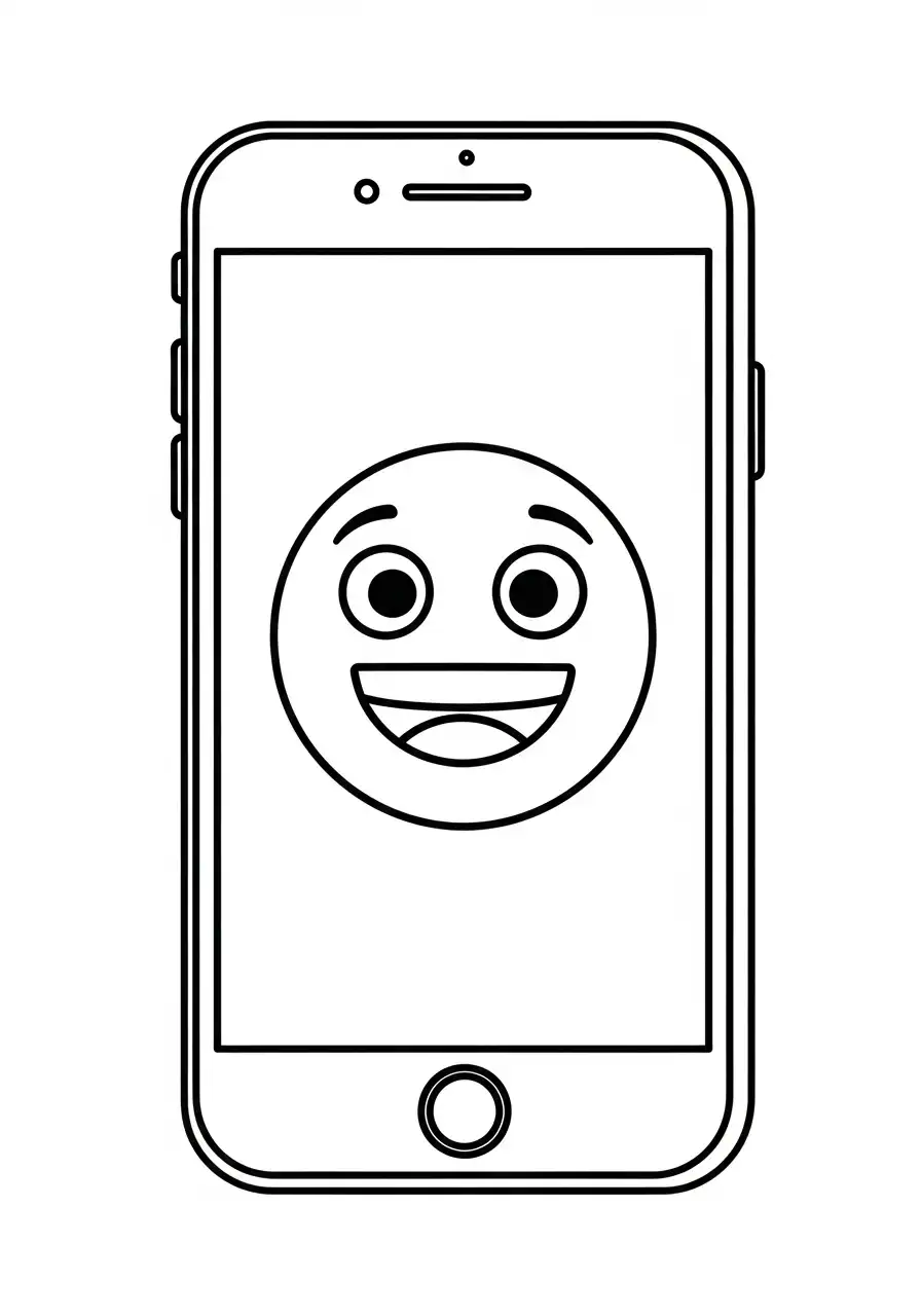 smartphone met lachende emoji gezicht kleurplaat