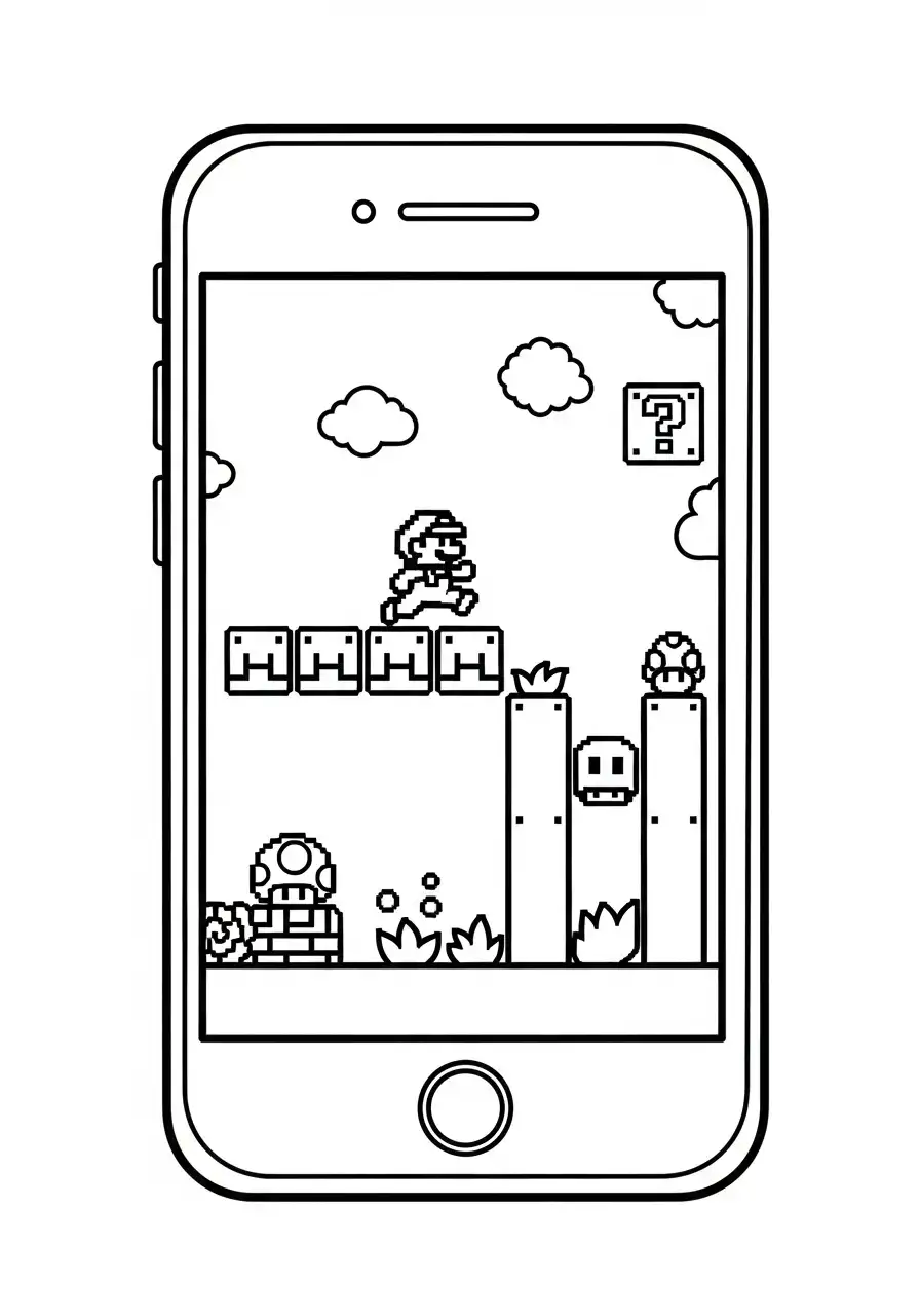 smartphone met videospelletje kleurplaat