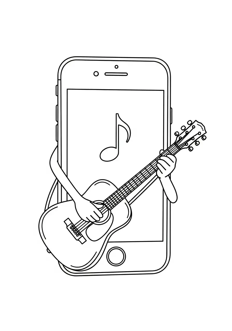 smartphone speelt gitaar muziek kleurplaat