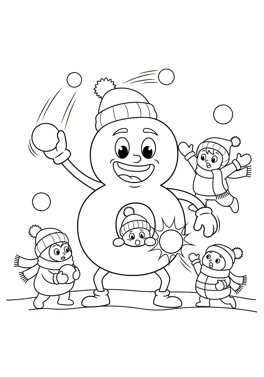 Cijfers 8 Kleurplaat 31 sneeuwpoppen sneeuwballengevecht cijfer 8 kleurplaat