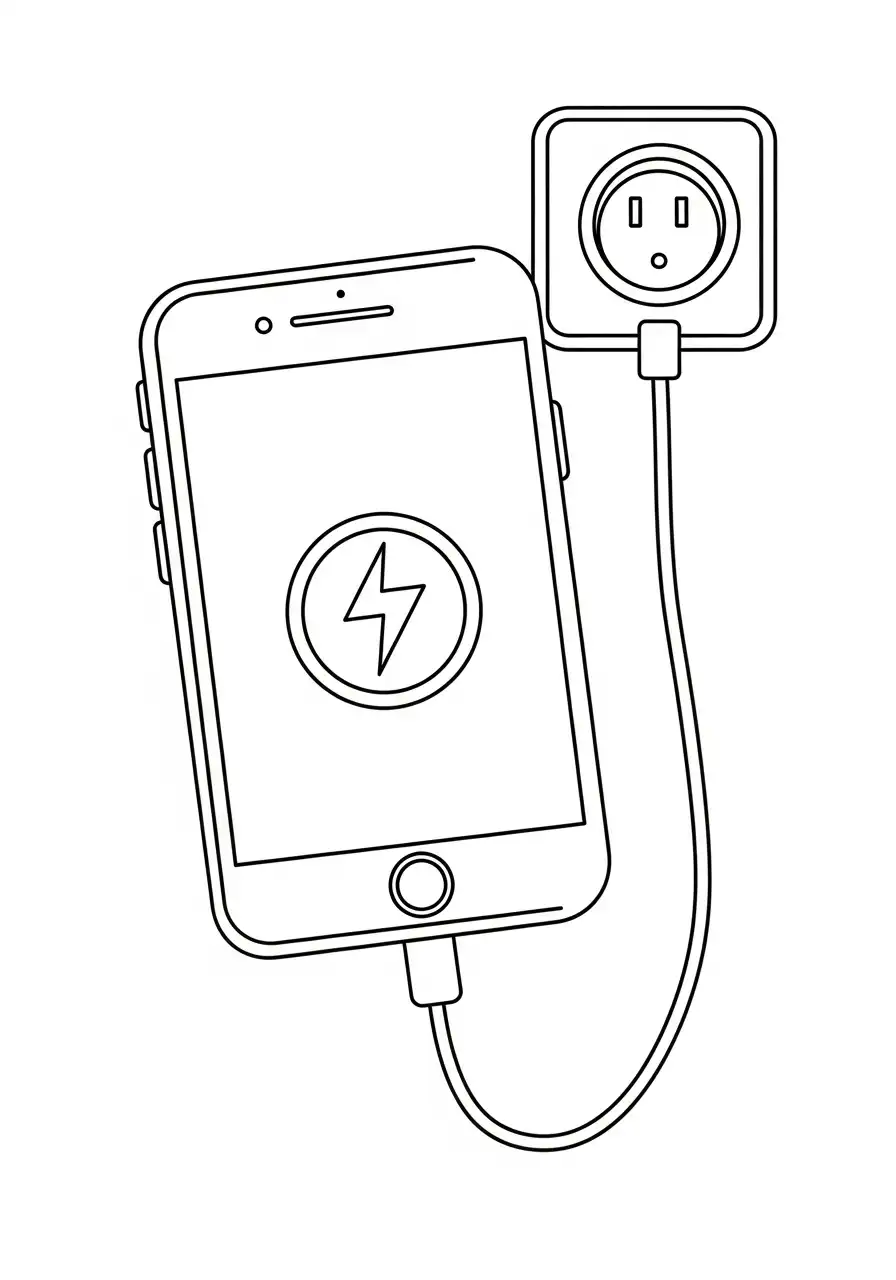 telefoon opladen via stopcontact kleurplaat