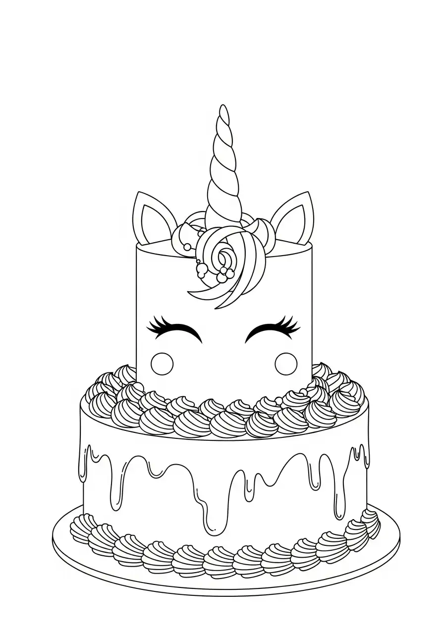 twee lagen eenhoorn taart kleurplaat