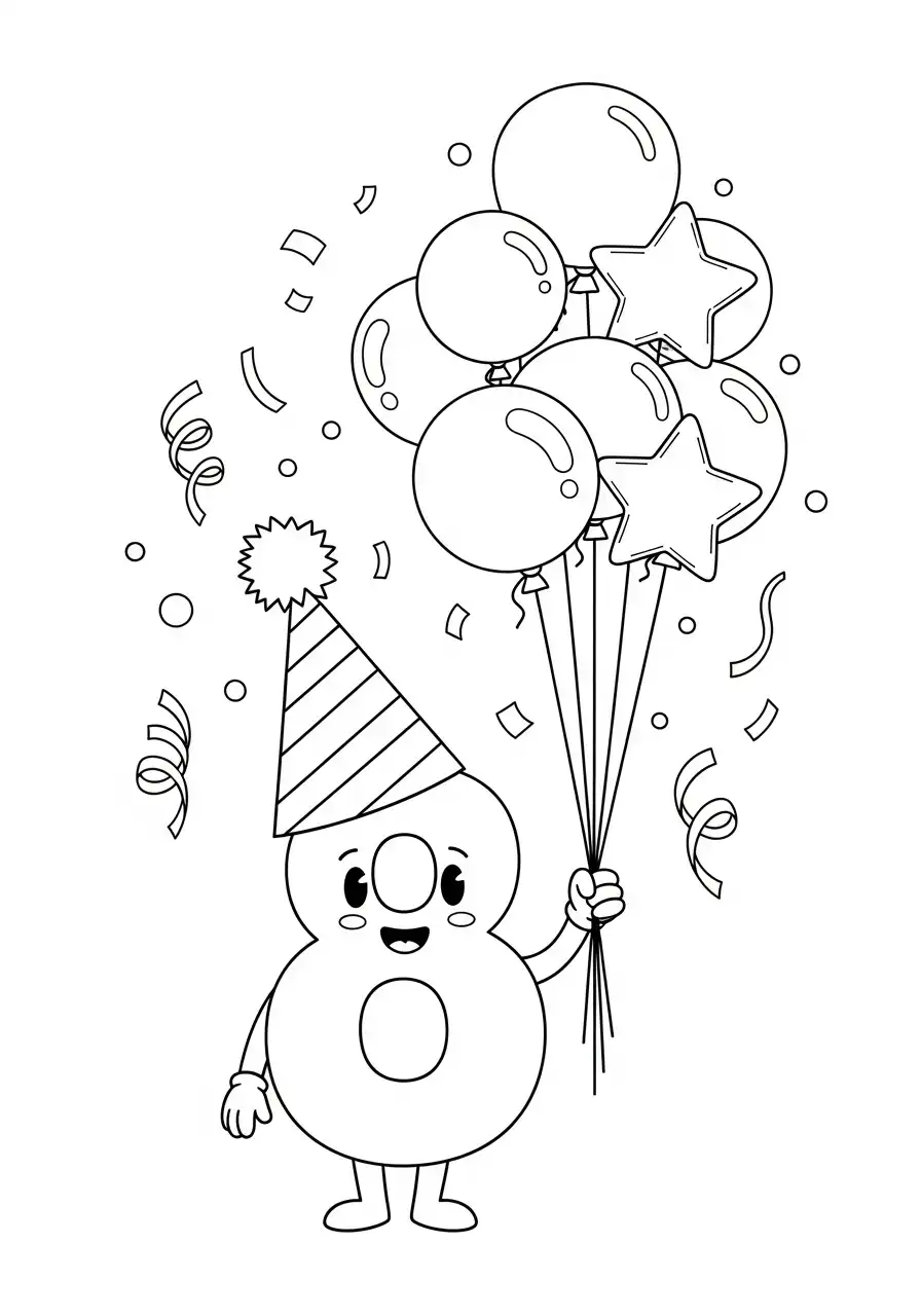 Cijfers 8 Kleurplaat 32 verjaardag ballonnen feestmuts cijfer 8 kleurplaat