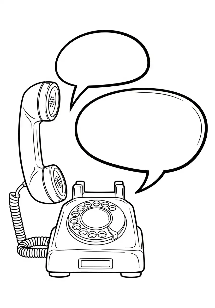 vintage telefoon met lege tekstballonnen kleurplaat