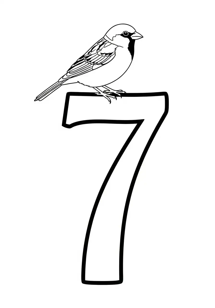 vogel zittend op cijfer 7 kleurplaat