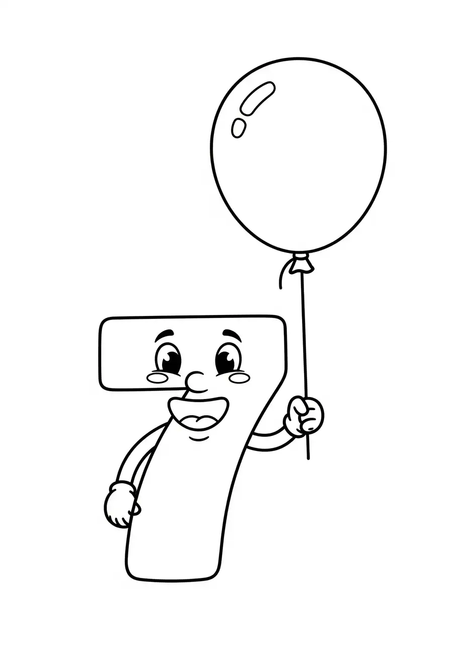 vrolijk cijfer 7 met ballon kleurplaat