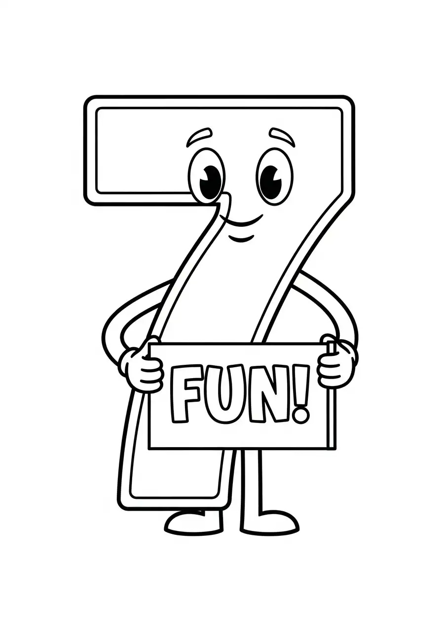 vrolijk cijfer 7 met fun bord kleurplaat