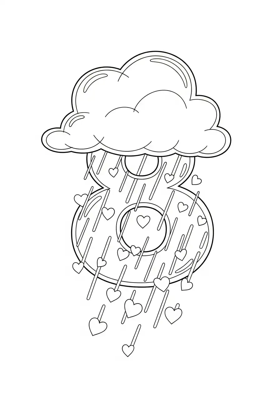 Cijfers 8 Kleurplaat 35 wolk regen hartjes cijfer 8 kleurplaat