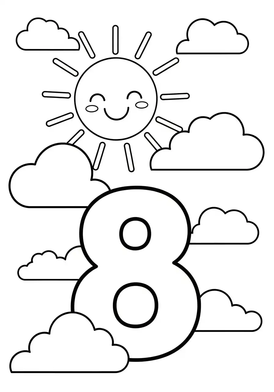 Cijfers 8 Kleurplaat 36 zon wolken lucht cijfer 8 kleurplaat