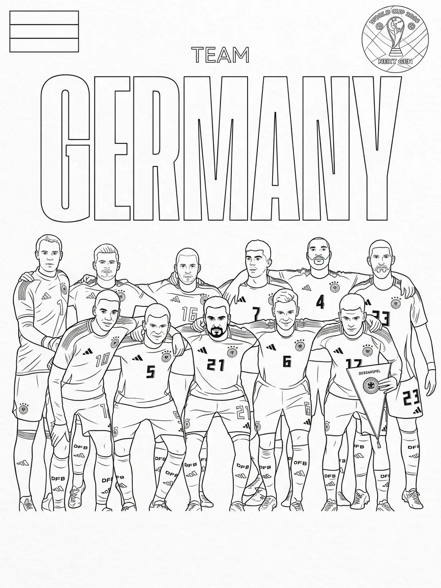 Duitsland voetbalelftal WK 2026 Kleurplaat 25 Duitsland voetbalelftal WK 2026 Kleurplaat 17