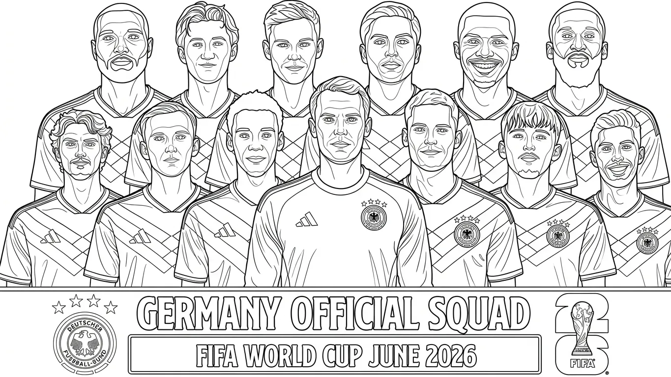 Duitsland voetbalelftal WK 2026 Kleurplaat 30 Duitsland voetbalelftal WK 2026 Kleurplaat 22