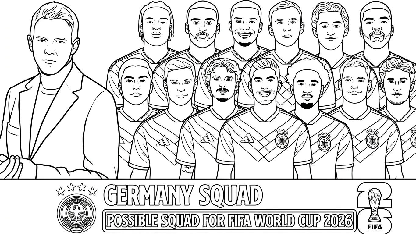 Duitsland voetbalelftal WK 2026 Kleurplaat 31 Duitsland voetbalelftal WK 2026 Kleurplaat 23
