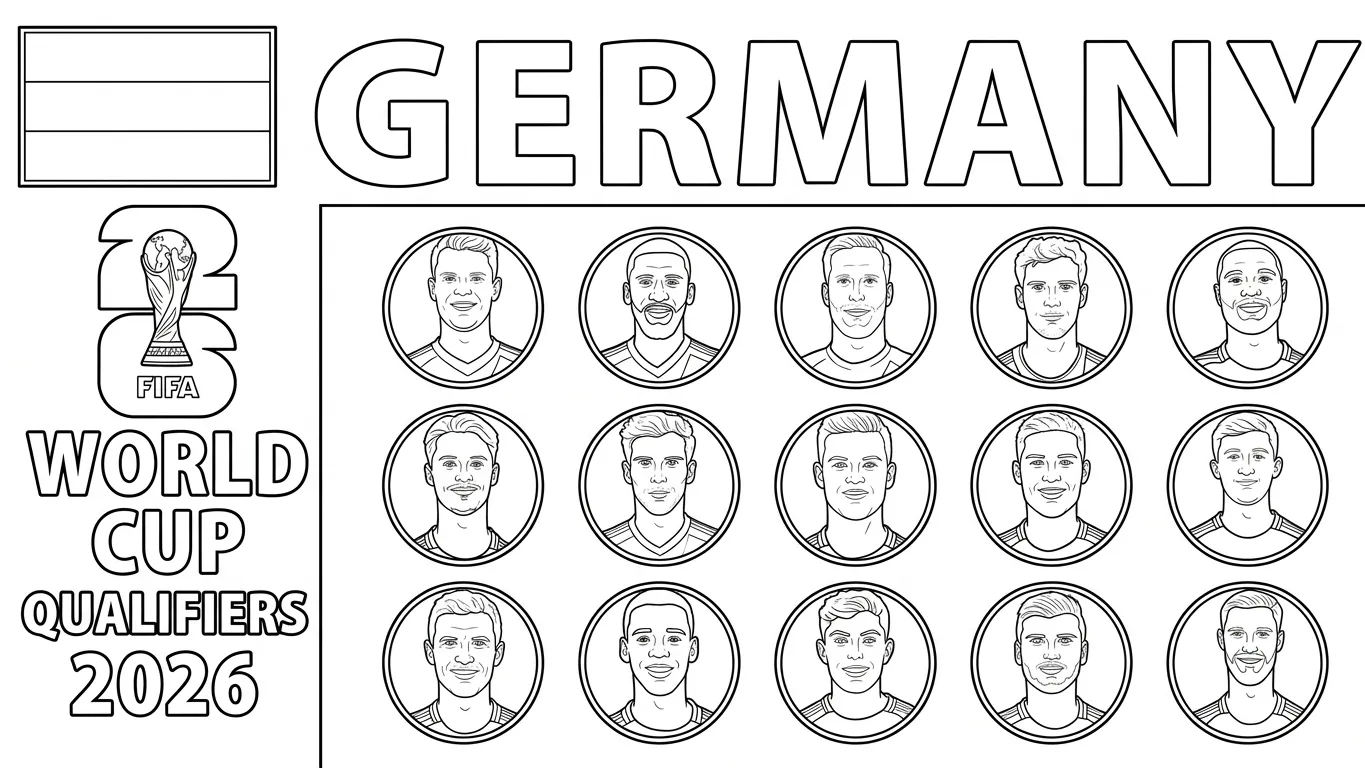 Duitsland voetbalelftal WK 2026 Kleurplaat 13 Duitsland voetbalelftal WK 2026 Kleurplaat 5